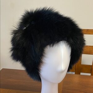 Elegant Black Fur Hat, black fox, fits medium size hat, new, made in Romania